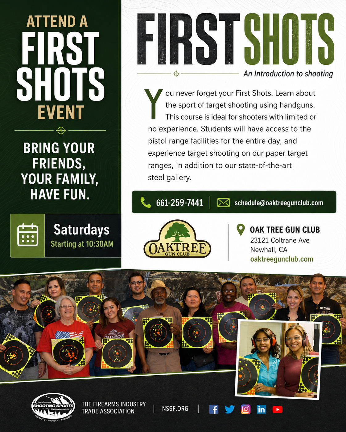 First Shots introduction to pistol class flyer at Oak Tree Gun Club