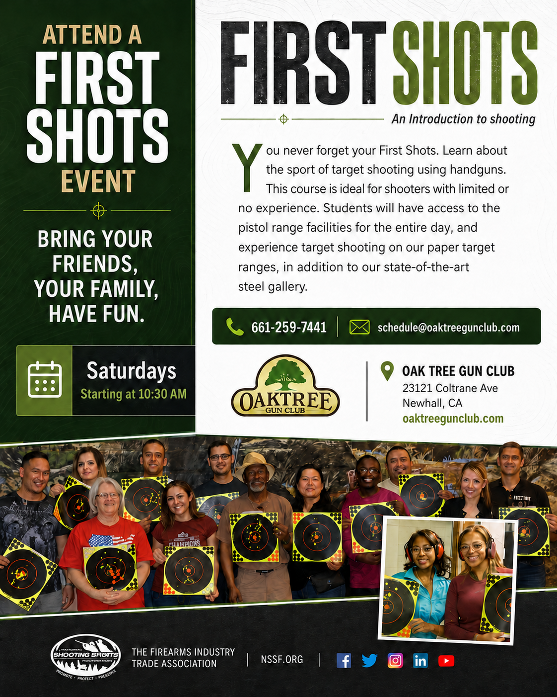 First Shots introduction to pistol class flyer at Oak Tree Gun Club