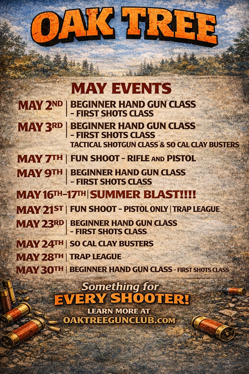 Oak Tree Gun Club May 2026 Calendar